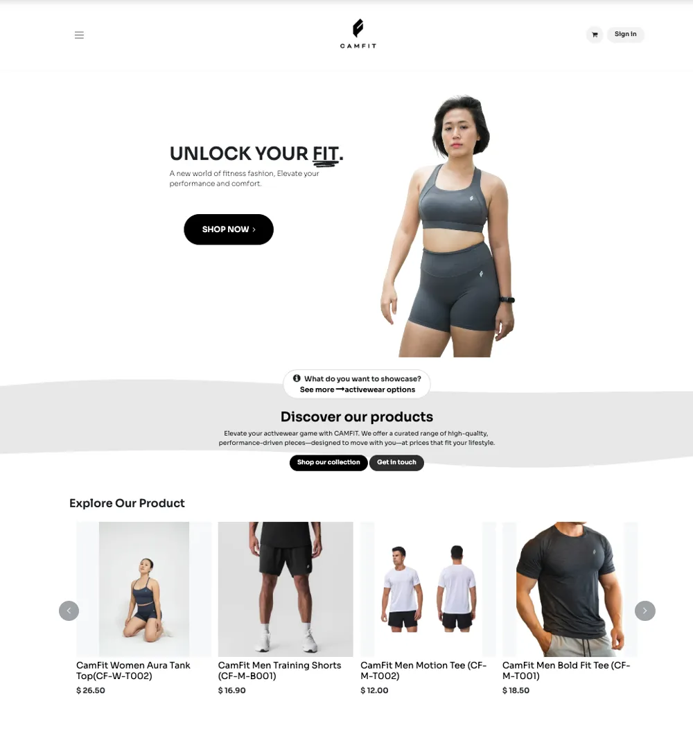 CAMFIT e-commerce website homepage