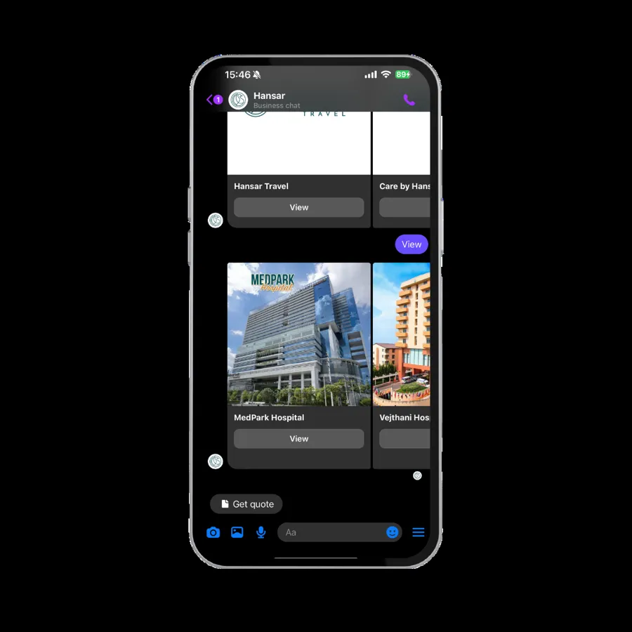 Hansar Group chatbot on a phone